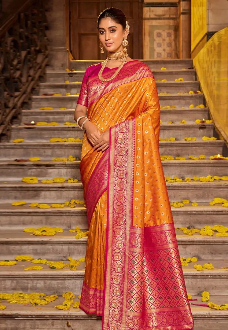 Orange Banarasi Silk Saree