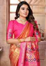 Load image into Gallery viewer, Orange Banarasi Silk Saree With Blouse
