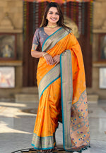 Load image into Gallery viewer, Orange Banarasi Silk Saree With Blouse
