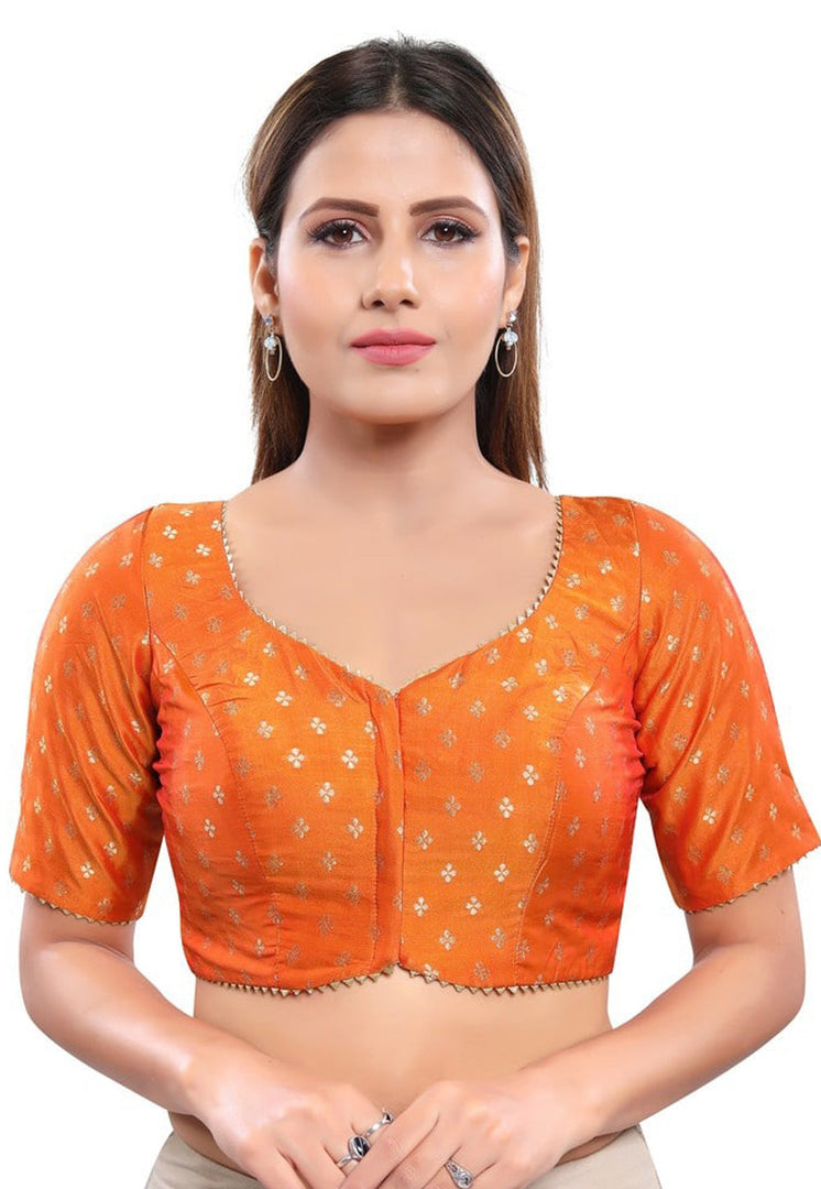 Orange Brocade Readymade Blouse