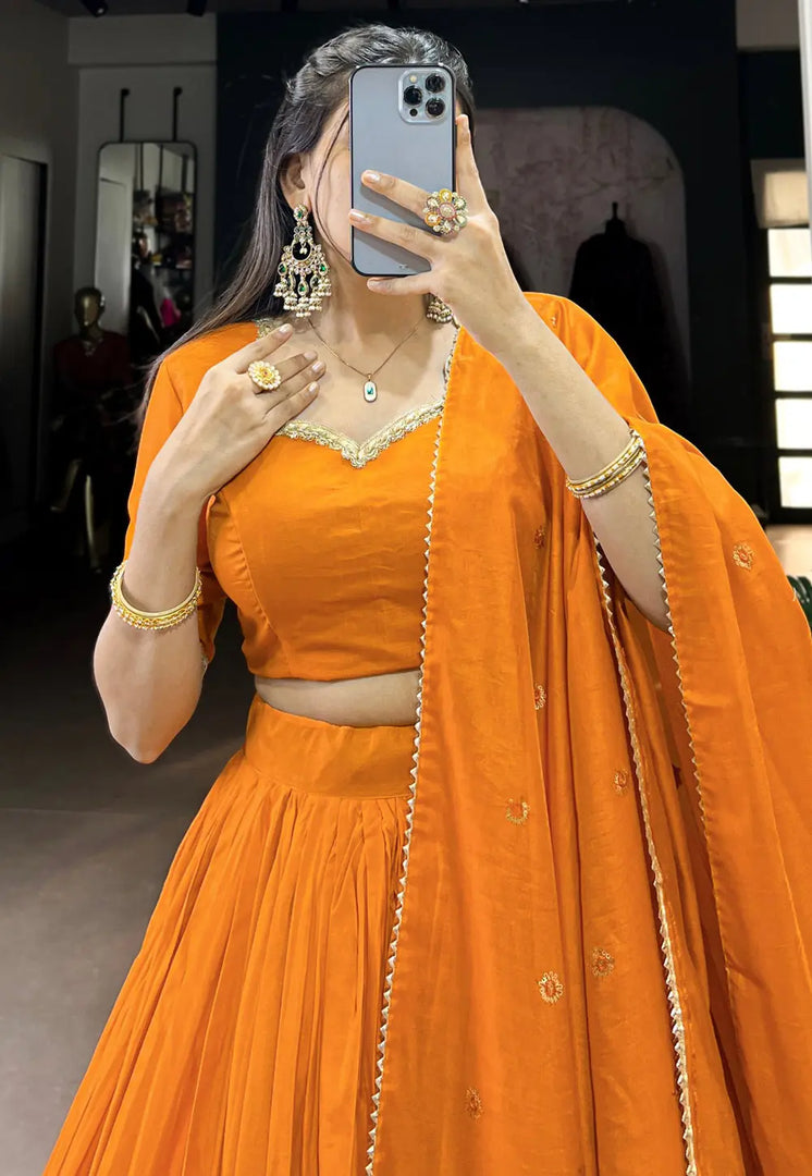 Orange Chanderi Circular Lehenga Choli
