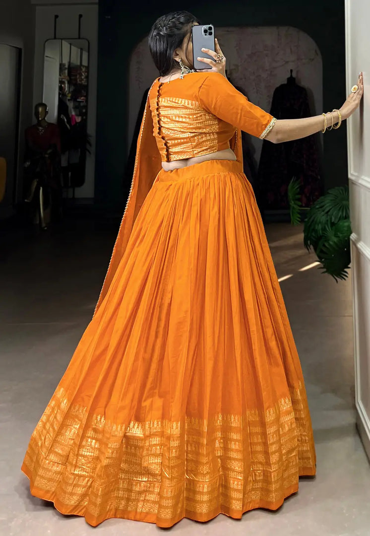 Orange Chanderi Circular Lehenga Choli