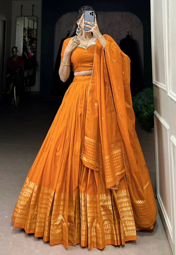 Orange Chanderi Circular Lehenga Choli