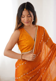 Orange Chiffon Saree With Blouse