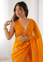 Orange Chiffon Saree With Blouse