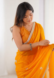 Orange Chiffon Saree With Blouse