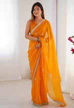 Load image into Gallery viewer, Orange Chiffon Saree With Blouse
