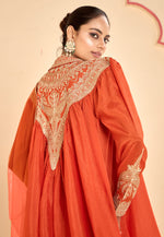 Load image into Gallery viewer, Orange Chinon Dhoti Salwar Kameez
