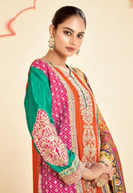 Load image into Gallery viewer, Orange Chinon Embroidered Gharara Suit
