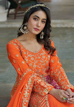 Load image into Gallery viewer, Orange Chinon Indo Western Lehenga Choli
