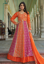 Load image into Gallery viewer, Orange Chinon Indo Western Lehenga Choli

