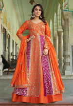 Load image into Gallery viewer, Orange Chinon Indo Western Lehenga Choli
