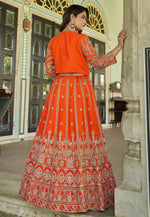 Load image into Gallery viewer, Orange Chinon Jacket Style Lehenga Choli

