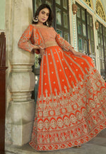 Load image into Gallery viewer, Orange Chinon Jacket Style Lehenga Choli
