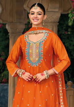 Load image into Gallery viewer, Orange Chinon Pakistani Suit

