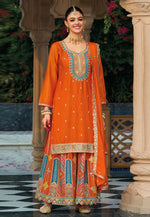 Load image into Gallery viewer, Orange Chinon Pakistani Suit

