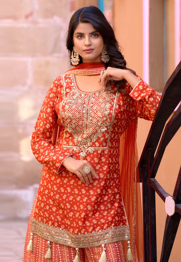 Orange Chinon Palazzo Suit
