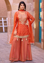 Load image into Gallery viewer, Orange Chinon Palazzo Suit
