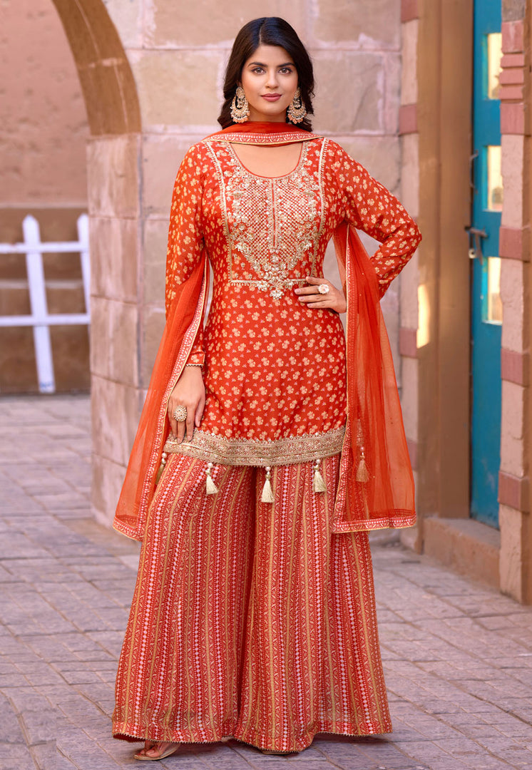 Orange Chinon Palazzo Suit