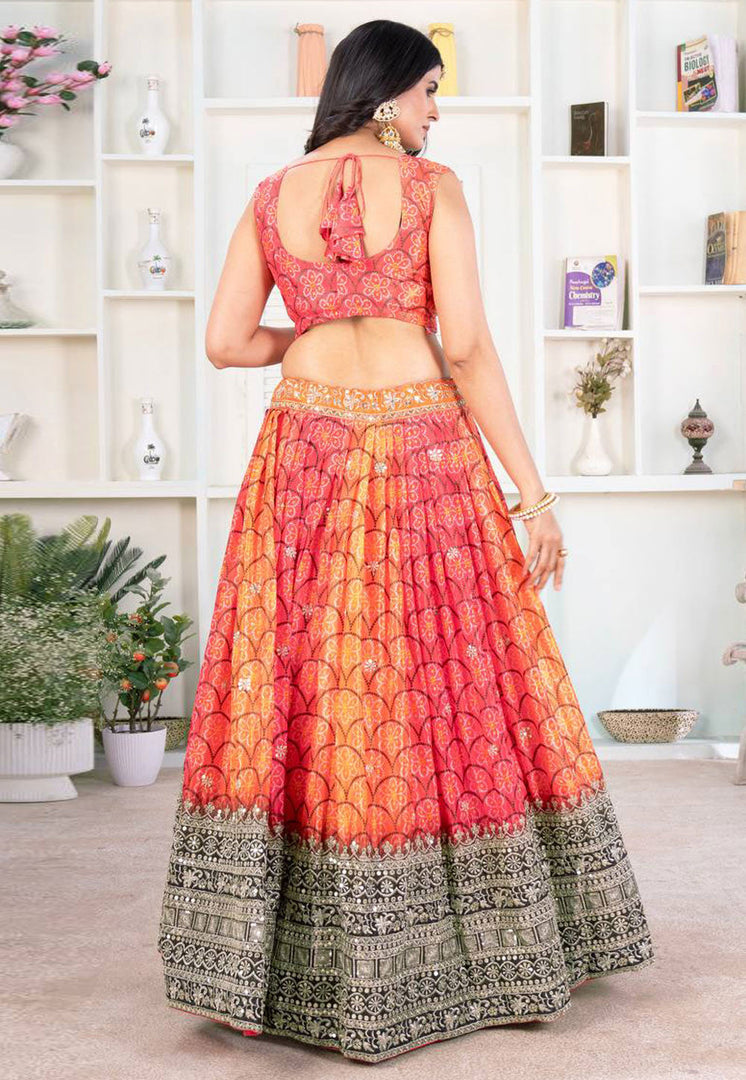 Orange Chinon Silk Circular Lehenga Choli