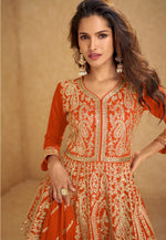 Load image into Gallery viewer, Orange Chinon Silk Indo Western Lehenga Choli
