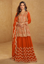 Load image into Gallery viewer, Orange Chinon Silk Indo Western Lehenga Choli
