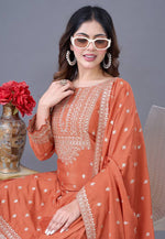 Load image into Gallery viewer, Orange Chinon Silk Readymade Gharara Suit
