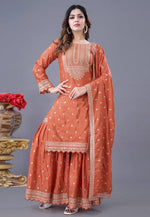 Load image into Gallery viewer, Orange Chinon Silk Readymade Gharara Suit
