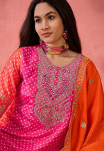 Load image into Gallery viewer, Orange Chinon Silk Readymade Pant Style Suit
