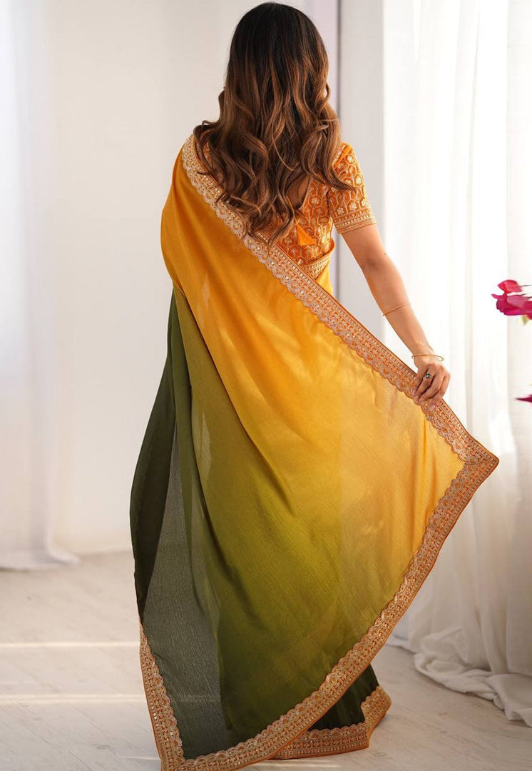Orange Chinon Silk Saree With Blouse
