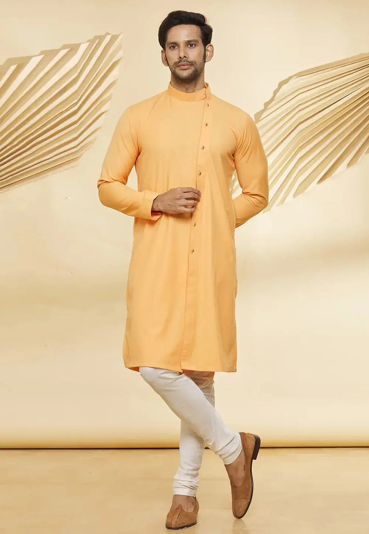 Orange Cotton Indo Western Suit