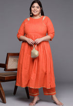 Load image into Gallery viewer, Orange Cotton Kurta Set With Pant
