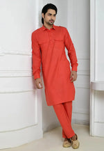 Load image into Gallery viewer, Red Cotton Pathani Suit
