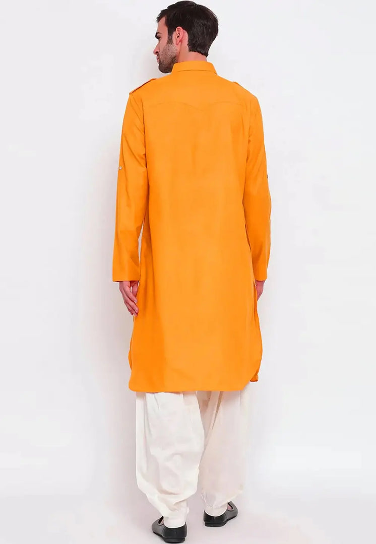 Orange Cotton Pathani Suit