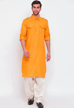 Load image into Gallery viewer, Orange Cotton Pathani Suit

