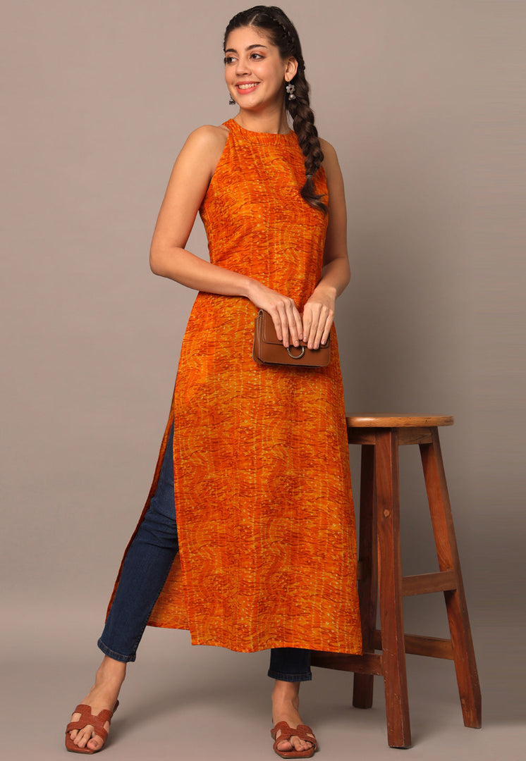 Orange Cotton Printed Tunic