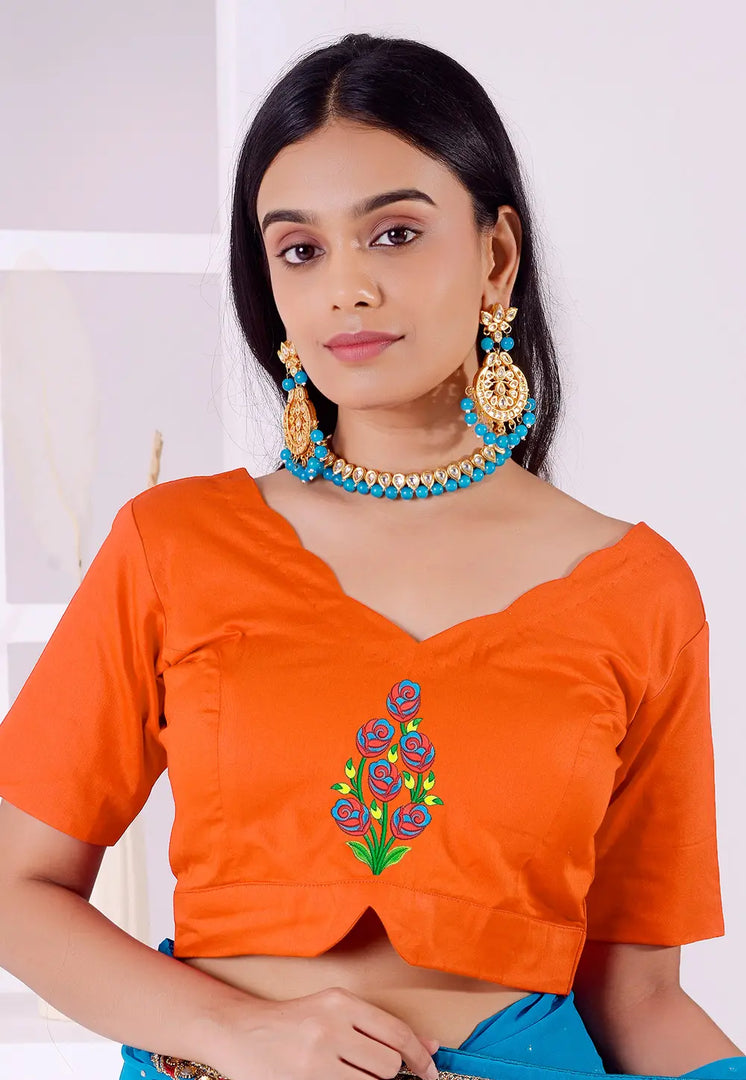 Orange Cotton Readymade Blouse