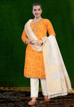 Load image into Gallery viewer, Orange Cotton Readymade Pant Style Suit
