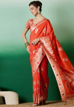 Load image into Gallery viewer, Orange Cotton Saree With Blouse
