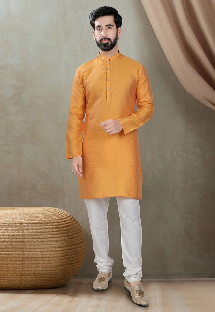 Orange Cotton Silk Kurta Pajama