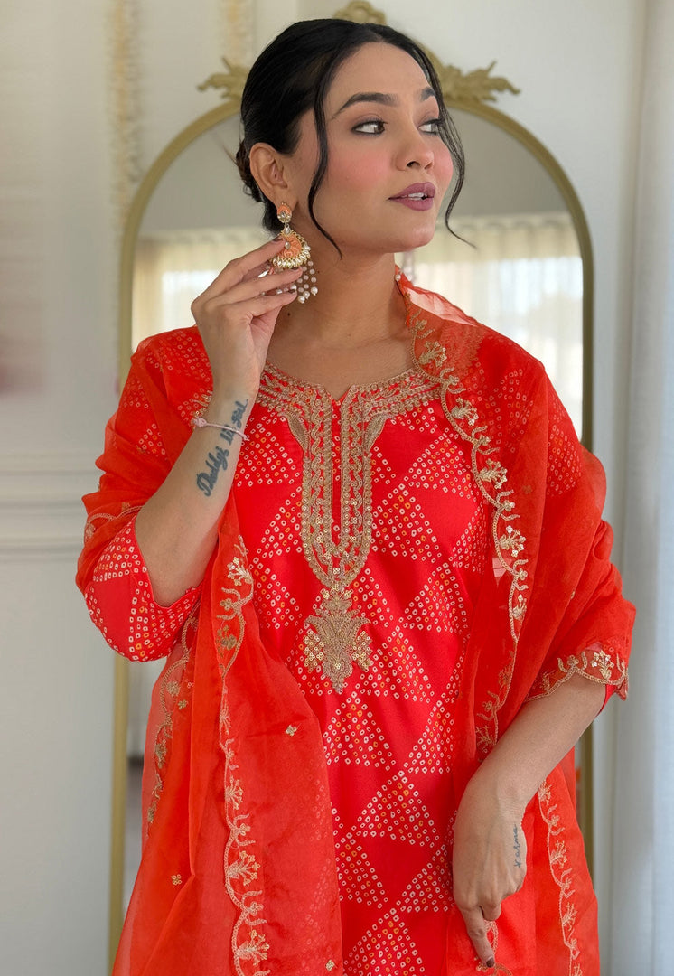 Orange Crepe Readymade Pakistani Suit