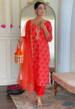 Load image into Gallery viewer, Orange Crepe Readymade Pakistani Suit
