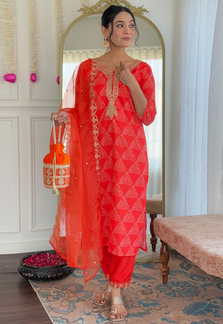 Orange Crepe Readymade Pakistani Suit