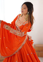 Load image into Gallery viewer, Orange Crepe Silk Navratri Chaniya Choli

