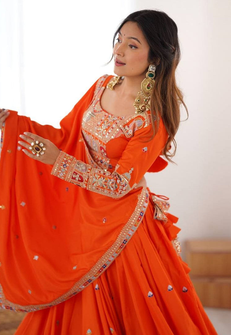 Orange Crepe Silk Navratri Chaniya Choli