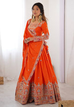 Load image into Gallery viewer, Orange Crepe Silk Navratri Chaniya Choli
