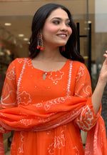 Load image into Gallery viewer, Orange Faux Georgette Readymade Pant Style Suit
