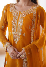 Load image into Gallery viewer, Orange Faux Georgette Readymade Pant Style Suit
