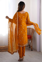 Load image into Gallery viewer, Orange Faux Georgette Readymade Pant Style Suit
