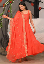 Load image into Gallery viewer, Orange Georgette Readymade Anarkali Suit
